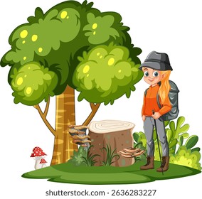 A child hiking through a vibrant forest scene
