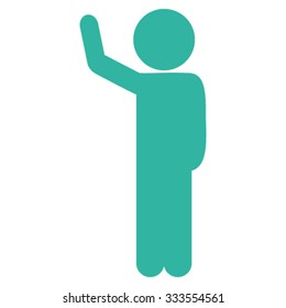Child Hitchhike vector icon. Style is flat symbol, cyan color, rounded angles, white background.