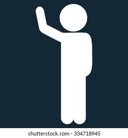Child Hitchhike vector icon. Style is flat symbol, white color, rounded angles, dark blue background.