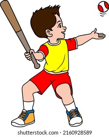 child hitting the ball  vector illustration isolated on white background