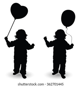 child holding balloon heart vector silhouette illustration