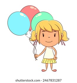 Child holding balloons, happy cute girl