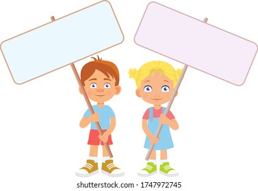 Child holding banner. Vector illustration