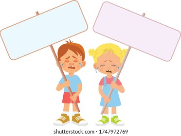 Child holding banner. Vector illustration