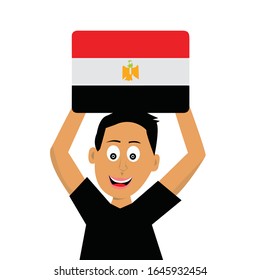 Child holding the flag of egypt. vector. illustration.