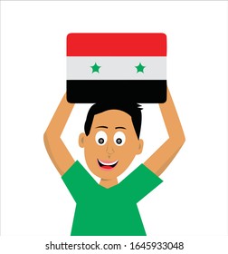 Child holding the flag of Syria. vector. illustration.
