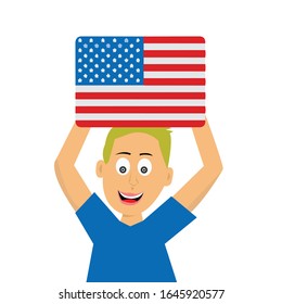 Child holding the flag of usa. this is a vector. illustration.