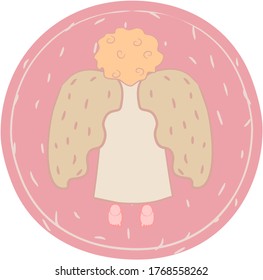 Niño sosteniendo manos juntos vector, ángel. Niño angélico con alas y halo. Niña con disfraz largo, personaje tranquilo