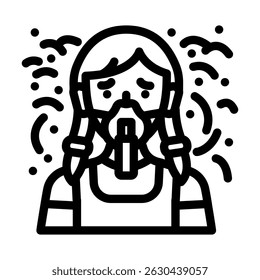 child holding inhaler smoggy area line icon vector. child holding inhaler smoggy area sign. isolated contour symbol black illustration