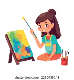 child holding painted paper with imagination isolated