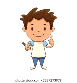 Child holding pencil, kid, thumbs up