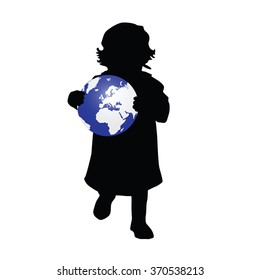 child holding planet atlas illustration