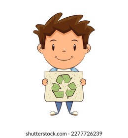 Child holding recycle sign, recycling symbol