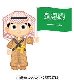 Child Holding Saudi Arabia flag 