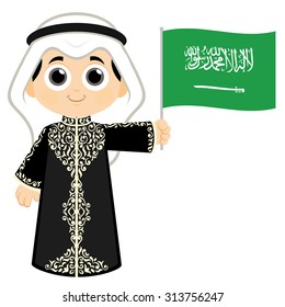 Child Holding Saudi Arabia flag 