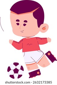 A child holding a soccer , in a vibrant cartoon style. Vivid colors and a playful pose, suggesting an indoor activity, possibly in a recreational setting.