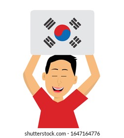 Child holding  South Korea flag. vector illustration 