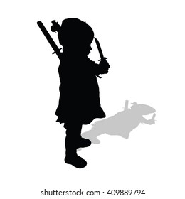 child holding sword silhouette illustration in black color