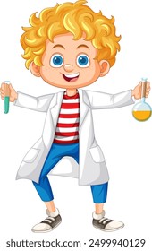 Child holding test tubes in a lab coat