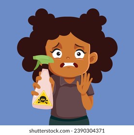 
Child Holding a Toxic Recipient Feeling Unsafe Vector Cartoon Illustration. Little girl having access to chlorine based household detergents
