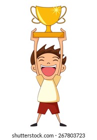 Child Holding Trophy, Vector Illustration