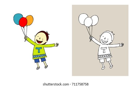 A child holding various colored balloons.