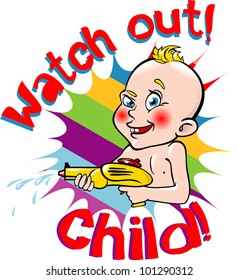A child holding a water pistol. vector