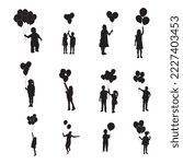 
Child holdings balloons silhouettes, Kids holdings balloons silhouettes.