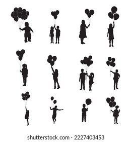 
Child holdings balloons silhouettes, Kids holdings balloons silhouettes.