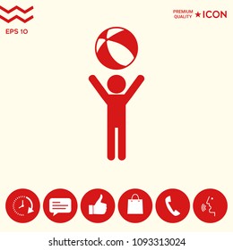 Child holds children toy, bouncy ball - icon