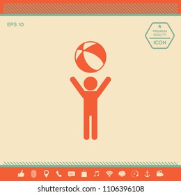 Child holds children toy, bouncy ball - icon