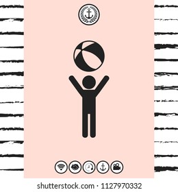 Child holds children toy, bouncy ball - icon