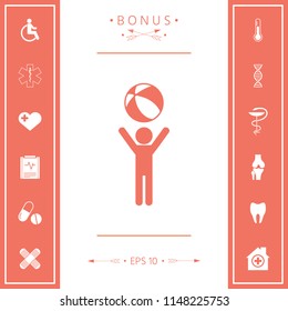 Child holds children toy, bouncy ball - icon