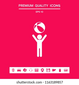 Child holds children toy, bouncy ball - icon