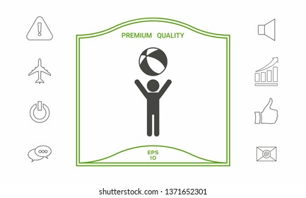 Child holds children toy, bouncy ball - icon
