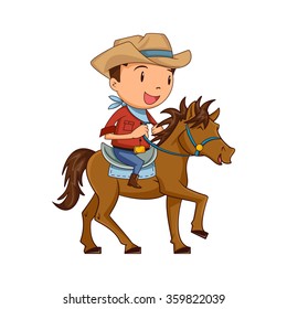 Child Horseback Riding, Vector Illustration