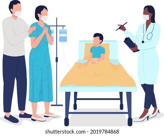 Child hospitalization semi flat color vector characters. Full body people on white. Medical procedures in hospital isolated modern cartoon style illustration for graphic design and animation