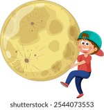 A child hugging a large, glowing moon