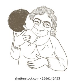 The child hugs her with a lot of love. Happy grandmother with her grandson.