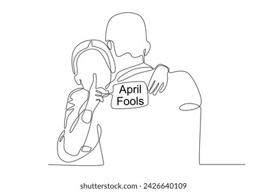 A child hugs his father. April fools one-line drawing