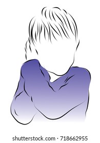 The child hurts an ear. Colored vector illustration on the theme of pain in the ears, inflammation of the middle ear, otitis.