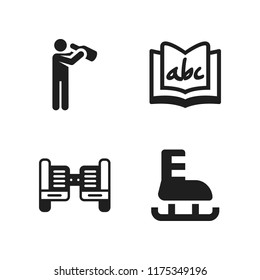 child icon. 4 child vector icons set. alphabet book, ice skate and drinking icons for web and design about child theme