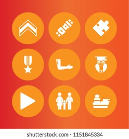 child icon. 9 child set with cap, children, body part and military vector icons for web and mobile app