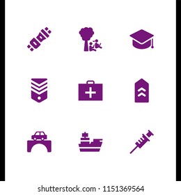 child icon. 9 child set with trip, military, vaccine and reading vector icons for web and mobile app
