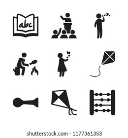 child icon. 9 child vector icons set. alphabet book, speech and abacus icons for web and design about child theme