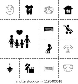 Child icon. collection of 13 child filled and outline icons such as baby onesie, family house, baby changing room, whirligig. editable child icons for web and mobile.