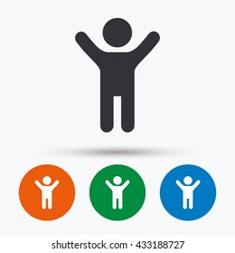Child icon. Happy young boy symbol. Person silhouette. Round circle buttons with icon. Vector
