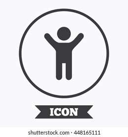 Child icon. Happy young boy symbol. Person silhouette. Graphic design element. Flat symbol in circle button. Vector