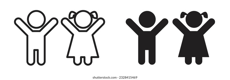 Child icon set. Boy and girl kids vector pictogram. Happy little two children play in playground sign.