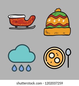 child icon set. vector set about winter hat, sled, rain and hebrew icons set.